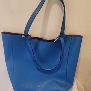 Lauren Ralph Lauren Blue Leather Tote Bag